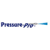 pressure pro blue word logo with water spraying at end of logo