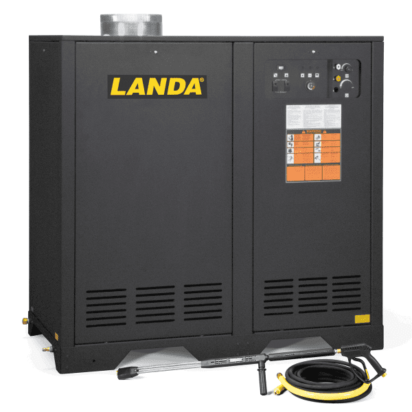 large commercial pressure washers in black steel cabinet