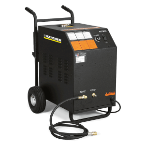 a hot water generator with wheels and push cart