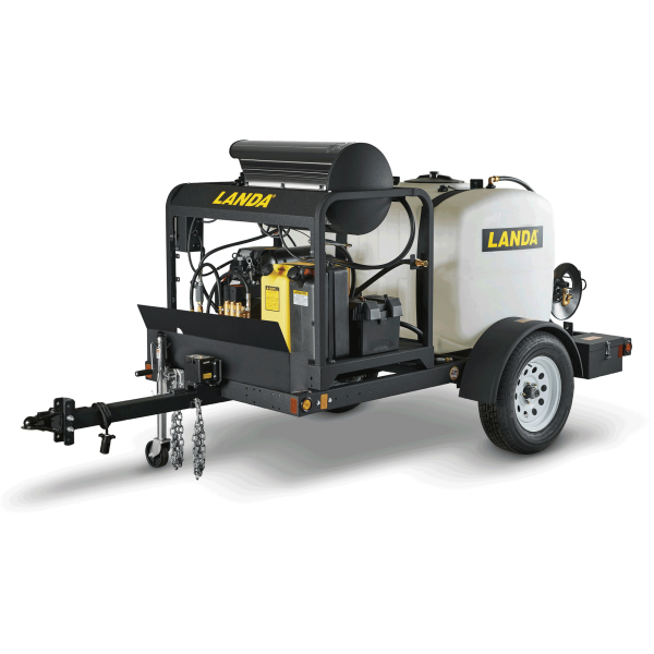 side view of the Landa 3500 trailer mounted pressure washer single axle unit