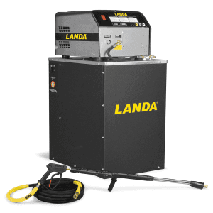 a hot water pressure washer with square box heater on top