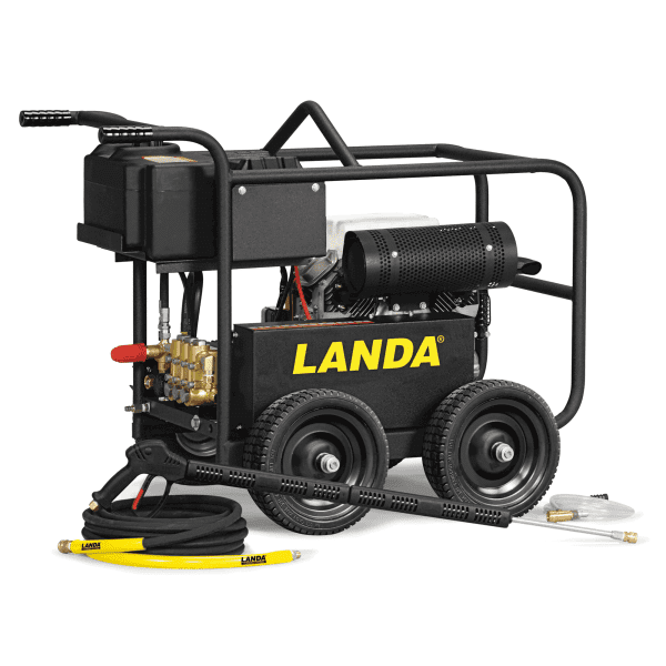 a portable gas powered cold water pressure washer with 4 wheels