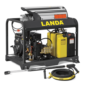 a gas powered pressure washer with horizontal burner