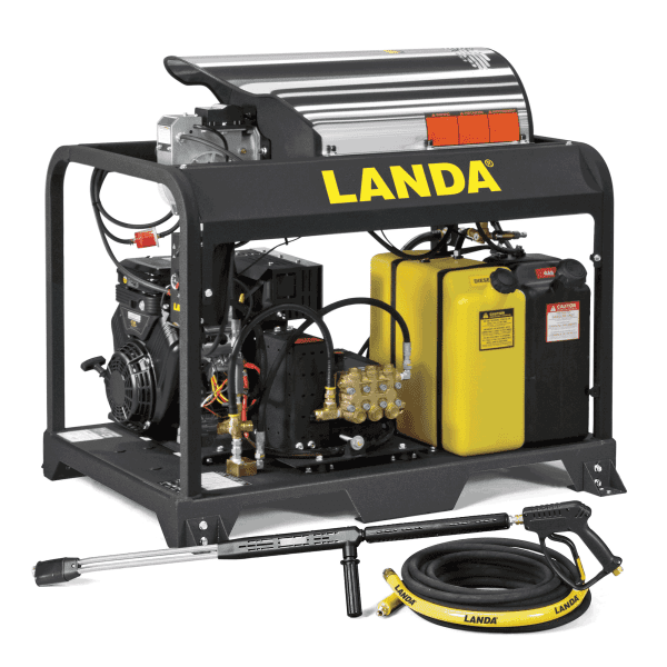 a gas powered pressure washer with horizontal burner