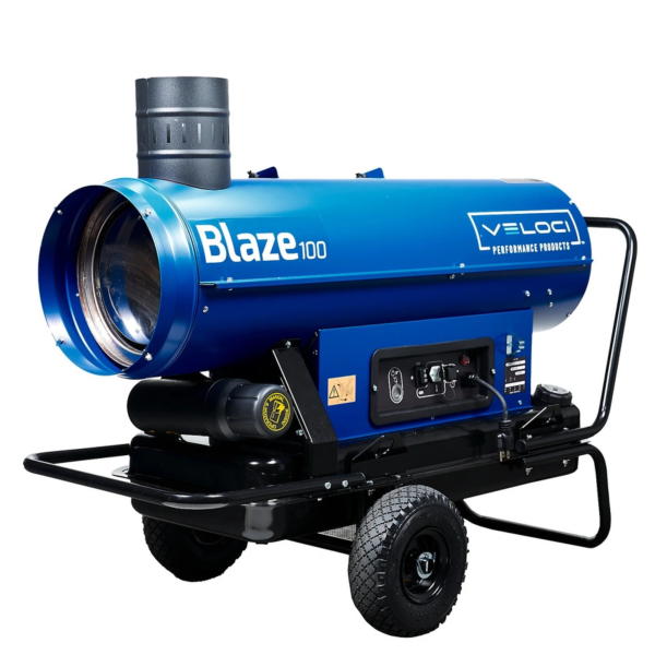left angled view Veloci Blaze 100 mobile indirect heater