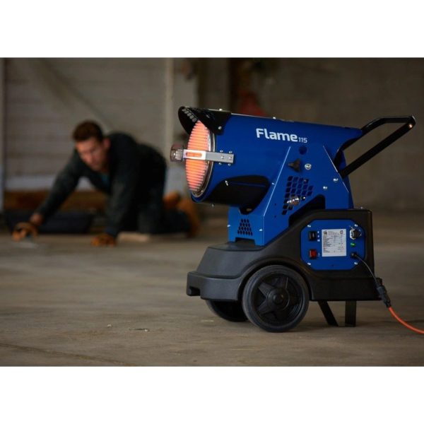 background view veloci flame 115 mobile radiant heater